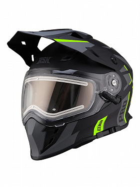 Снегоходный шлем с подогревом RSX Iceman (H-331) Winter Dual Sport, цвет черно-зеленый матовый, размер M