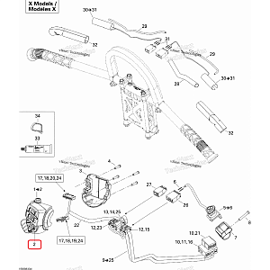 Кнопка старт заднего хода реверса для снегоходов Ski-Doo REV-XU/XP/XR 515176088/VEL-515175780