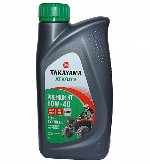 Моторное масло TAKAYAMA ATV/UTV Premium 4T SAE 10W-40, API SM, MA-2 Полусинтетическое 1 л