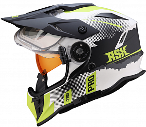 Снегоходный шлем с подогревом RSX Iceman (H-331) Winter Dual Sport, бело-зеленый матовый, размер XXL