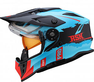 Снегоходный шлем с подогревом RSX Iceman (H-331) Winter Dual Sport, красно-голубой матовый, размер XL