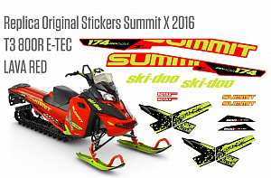 Реплика оригинальных наклеек SKI-DOO Summit X T3 800R E-TEC 2016 Lava Red