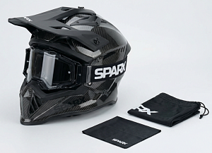 Шлем эндуро карбоновый SPARX Thor Carbon 3K (A806) + Очки SPARX Thor, черно-серый, размер, (63-64 см) XXL 