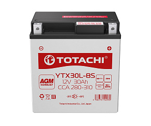 Аккумулятор TOTACHI 12V/30Ah обратная -/+ 167X127X175 mm YTX30L-BS/92030