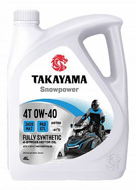 Моторное масло TAKAYAMA  SNOWPOWER 4T 0W40 JASO МА2, API SN, Синтетическое 4 л